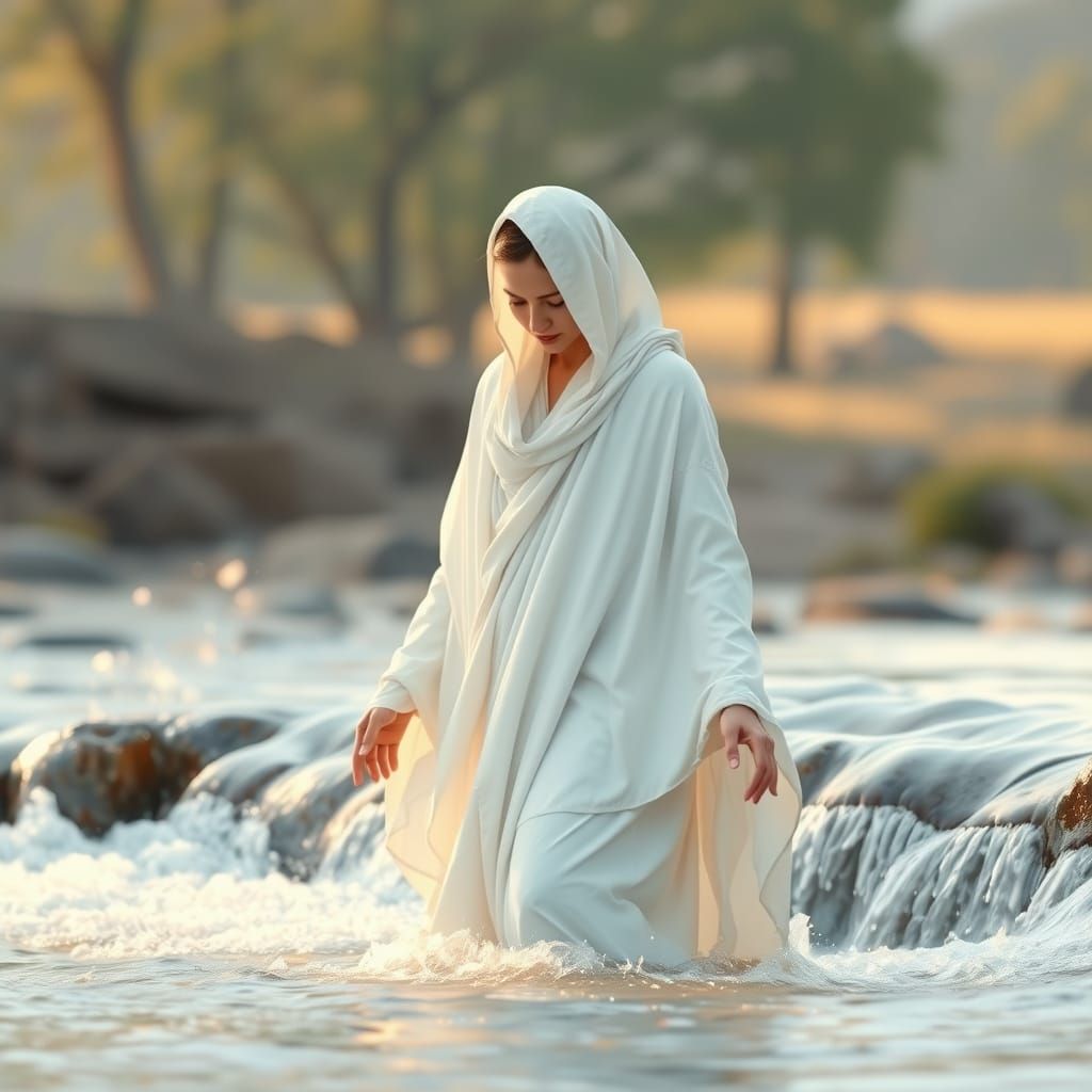 Cascading Water Figure Expressing Humility