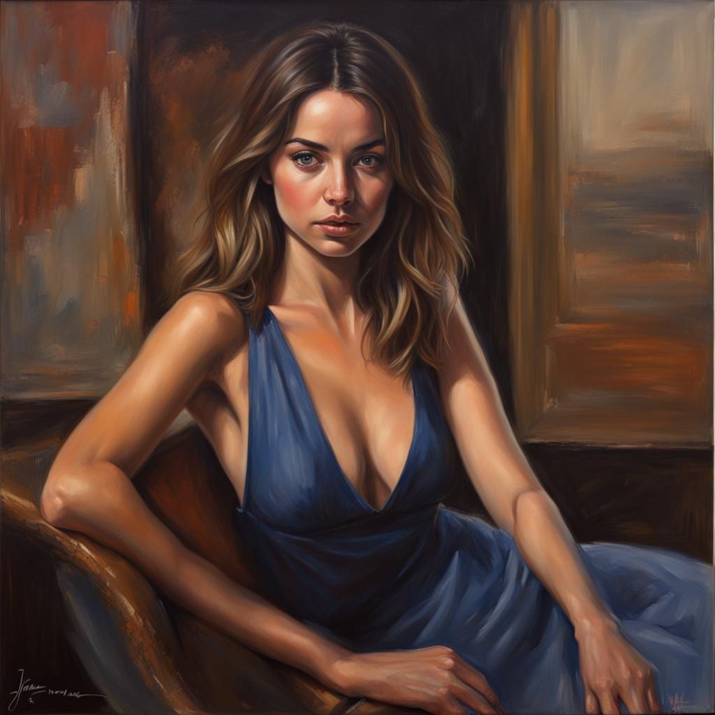 Ana de Armas Portrait in Oil Painting Style
