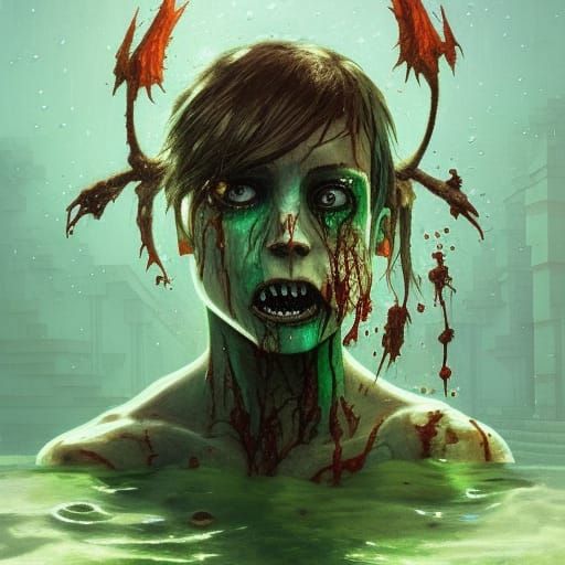 Minecraft Drowned Zombie Underwater Portrait