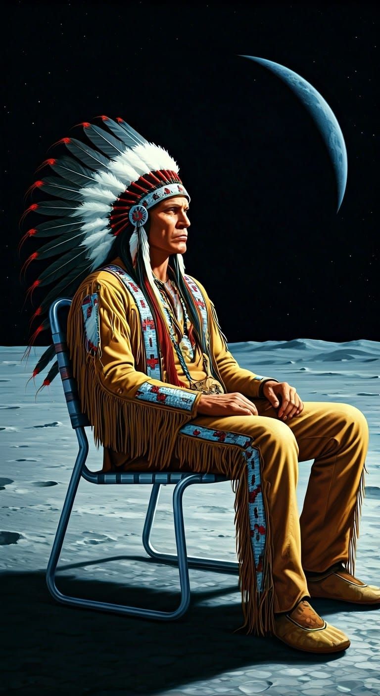 Val Kilmer in Traditional Regalia on the Moon's Surface