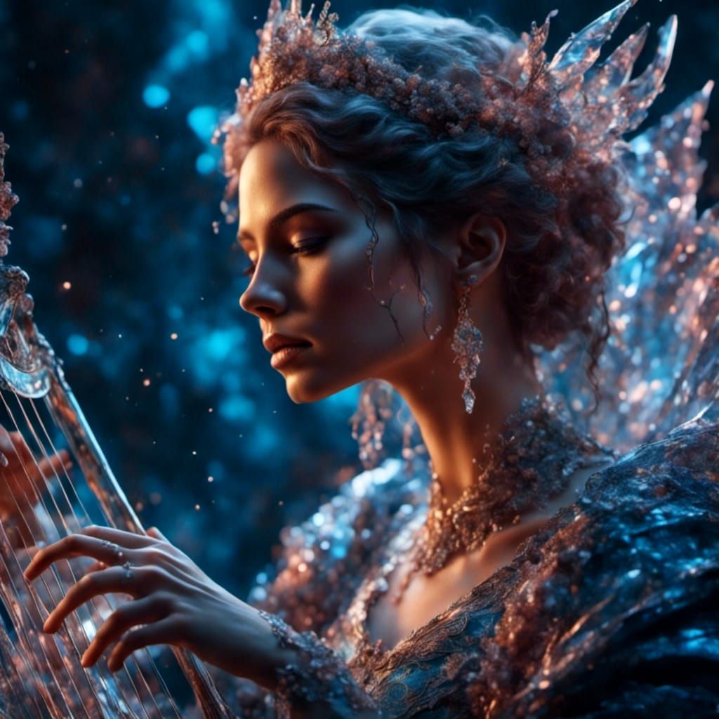 Princess Plays Crystal Harp in Hyperdetailed Portrait