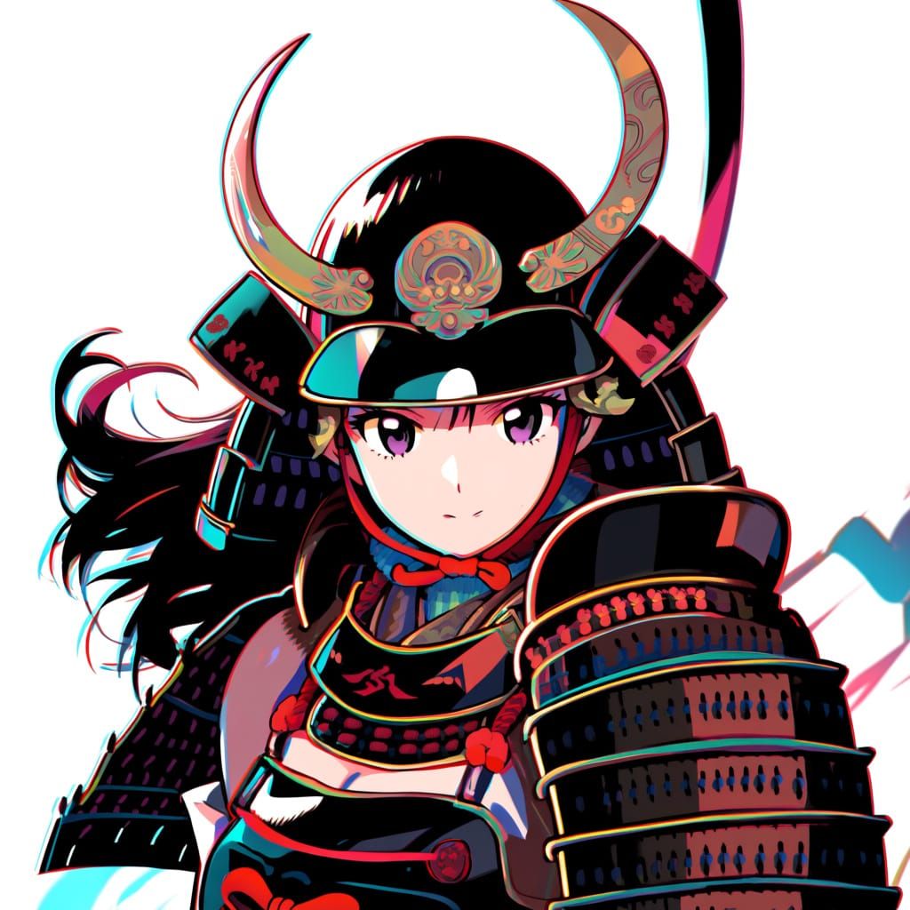 Anime Girl in Samurai Armor with Horned Hachigane