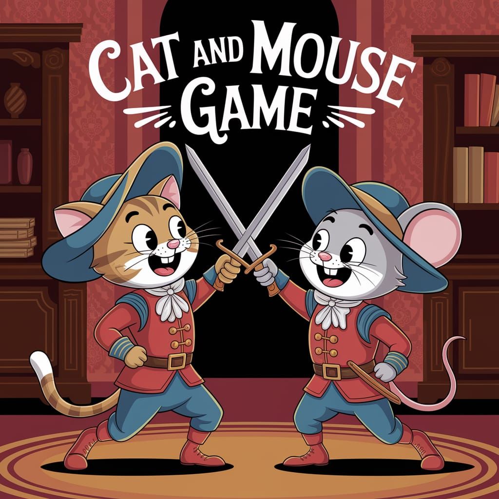 Whimsical Cat and Mouse Musketeer Swordfight