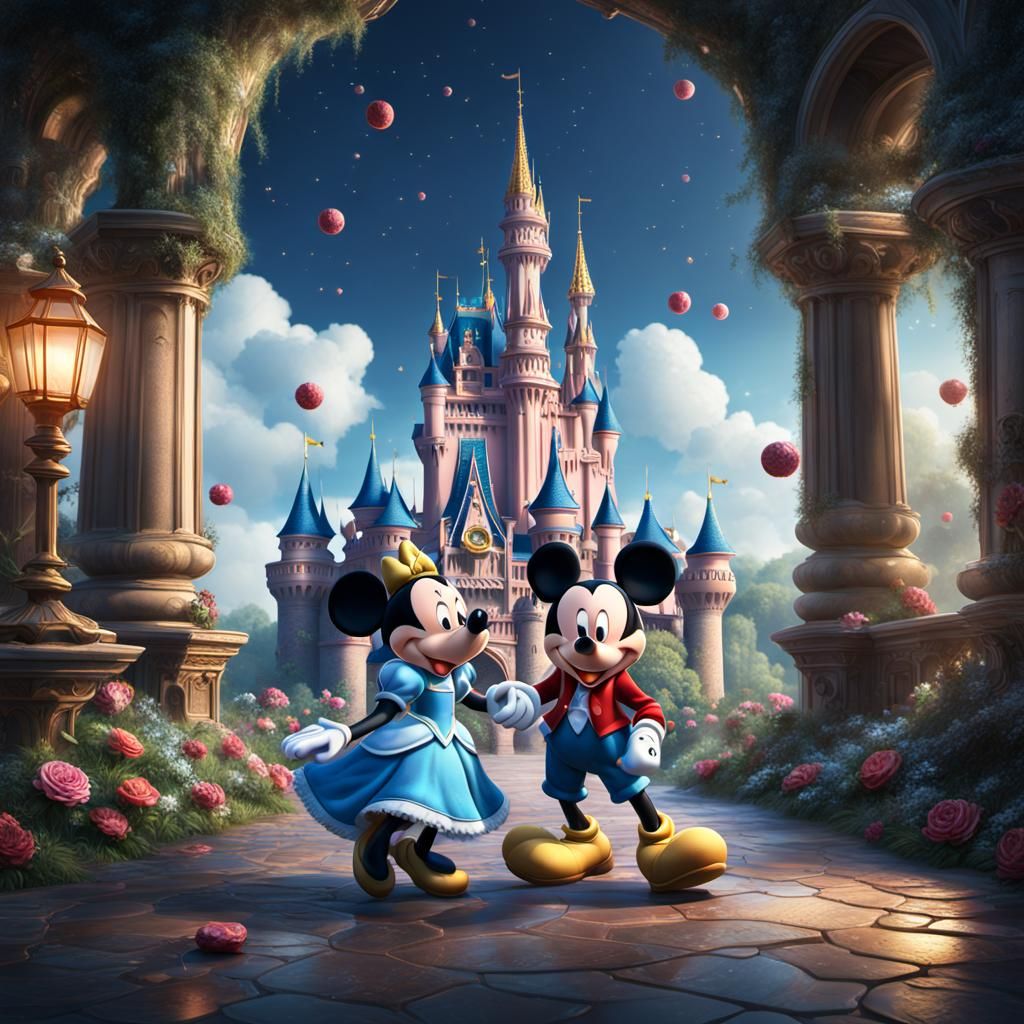 Mickey Mouse and Cinderella Kiss: Fantasy Art
