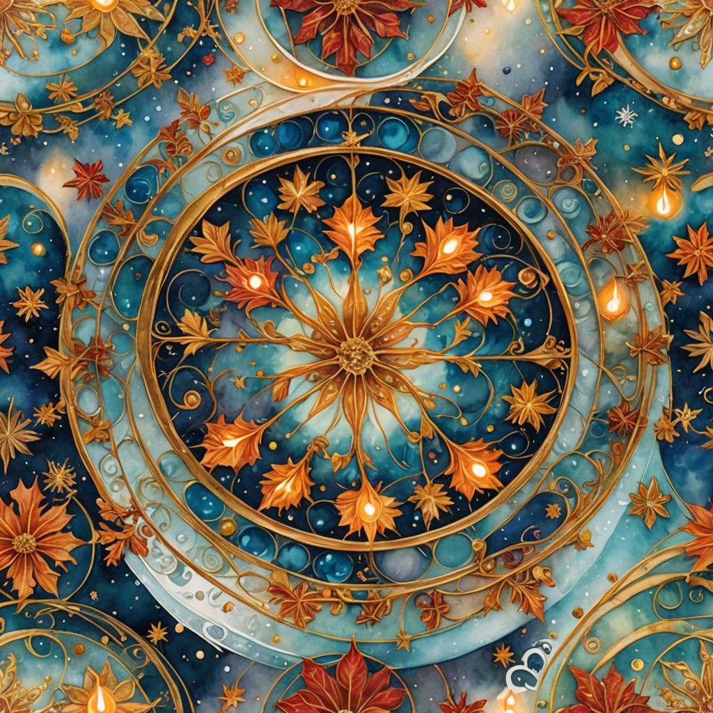 Fantastical Snowflakes and Candles in Alcohol Ink Style