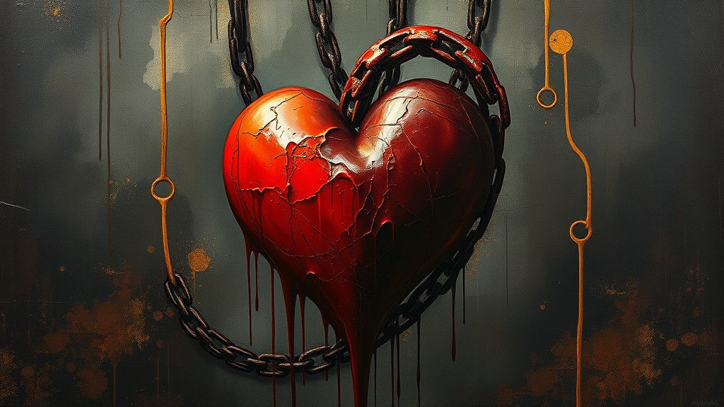 Chained Heart: Surreal Impasto Heavy Metal Art