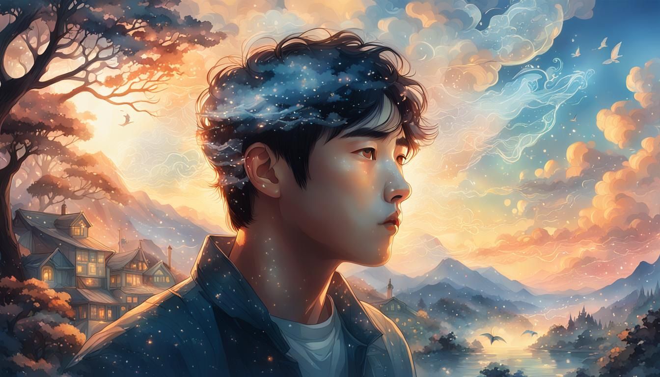 Ethereal Manhwa-Style Portrait in Double Exposure