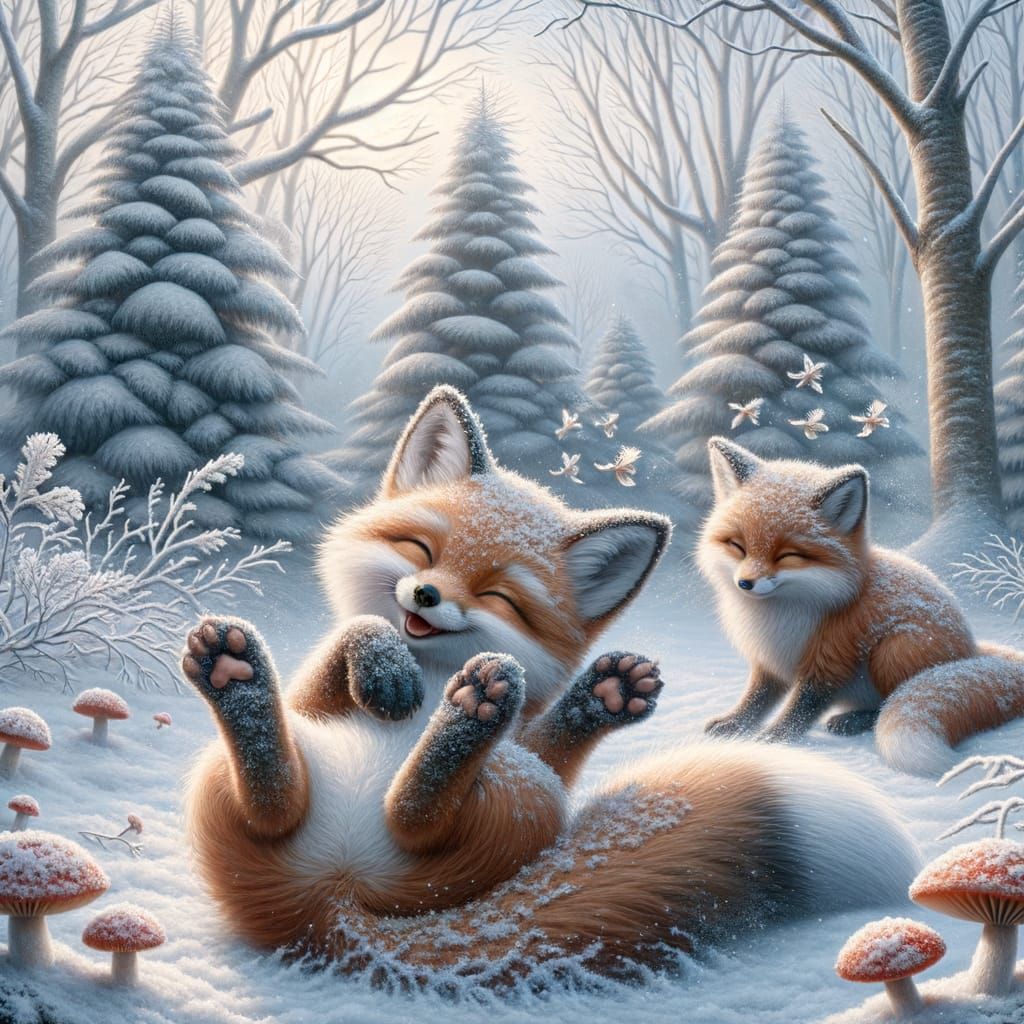 Joyful Foxes Playing in Snowy Winter Wonderland