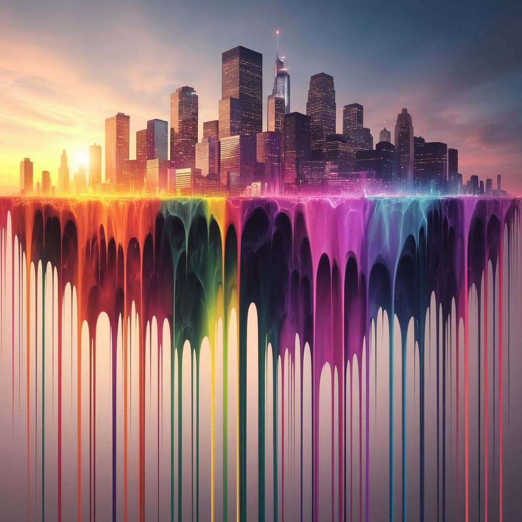 City Skyline Transforms into a Vibrant, Abstract Dreamscape