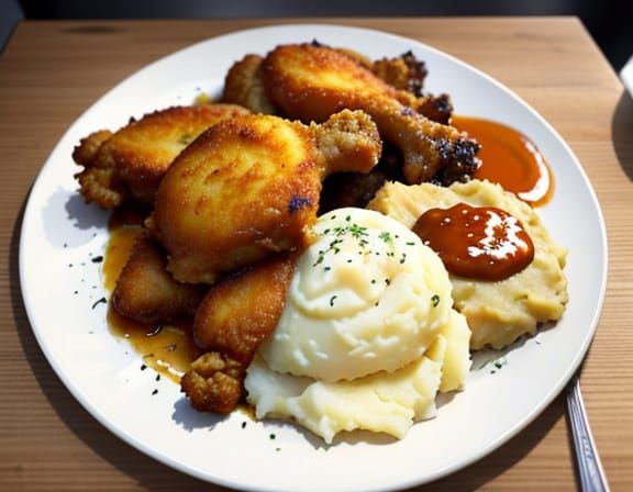 Mouthwatering Fried Chicken, Potatoes, and Gravy