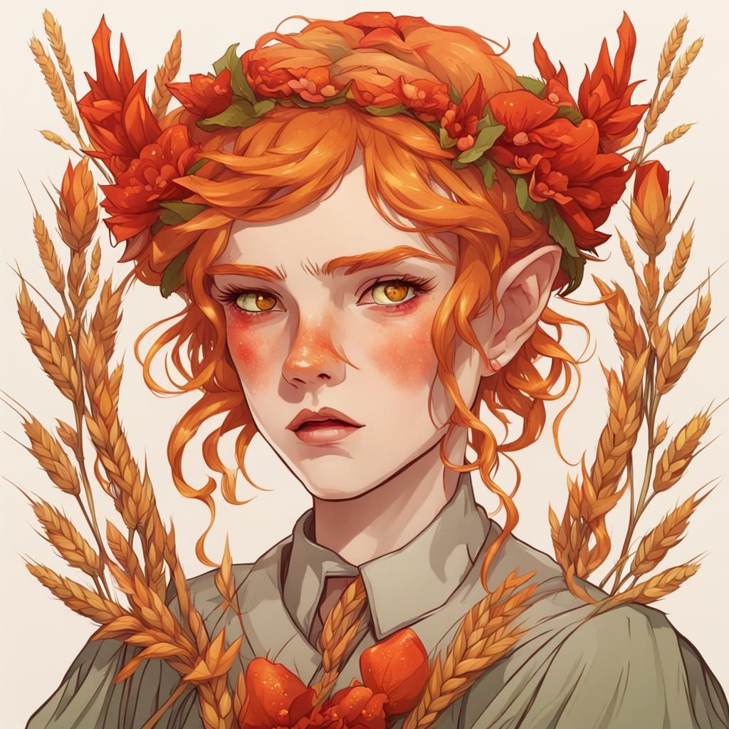 Art Nouveau Elf with Wheat Wreath