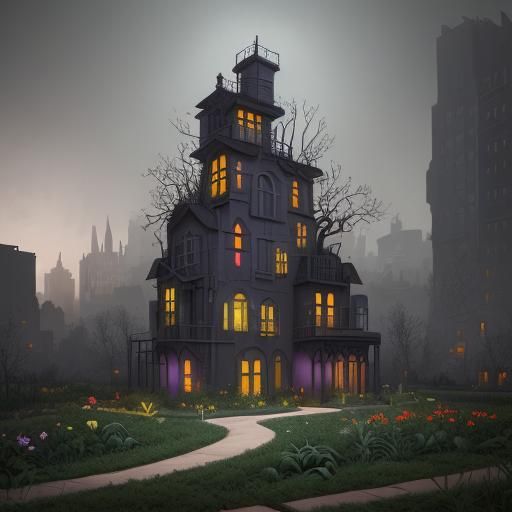 Urban Garden Matte Painting in High Contrast