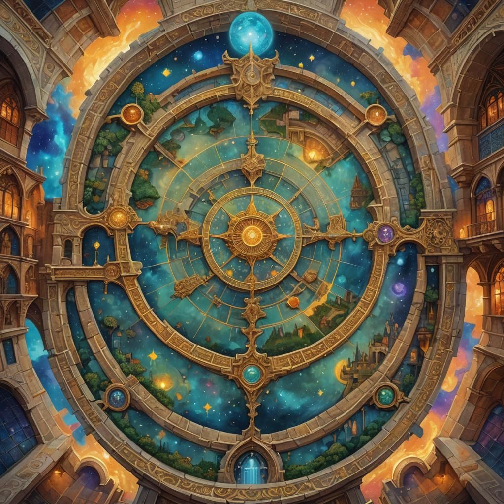 Mystical Sky Map Concept Art in Oil Painting Style