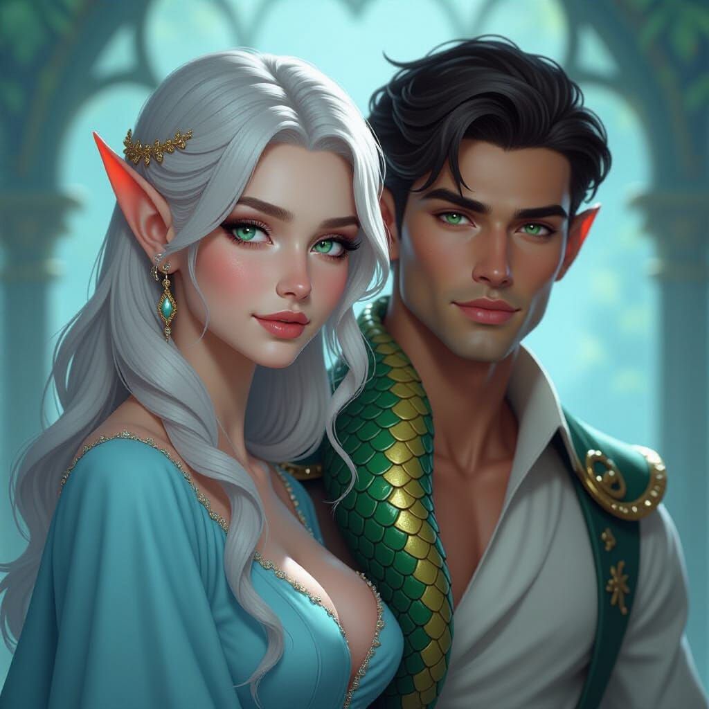 Elf and Naga Portrait in Rutkowski, Artgerm, WLOP Style