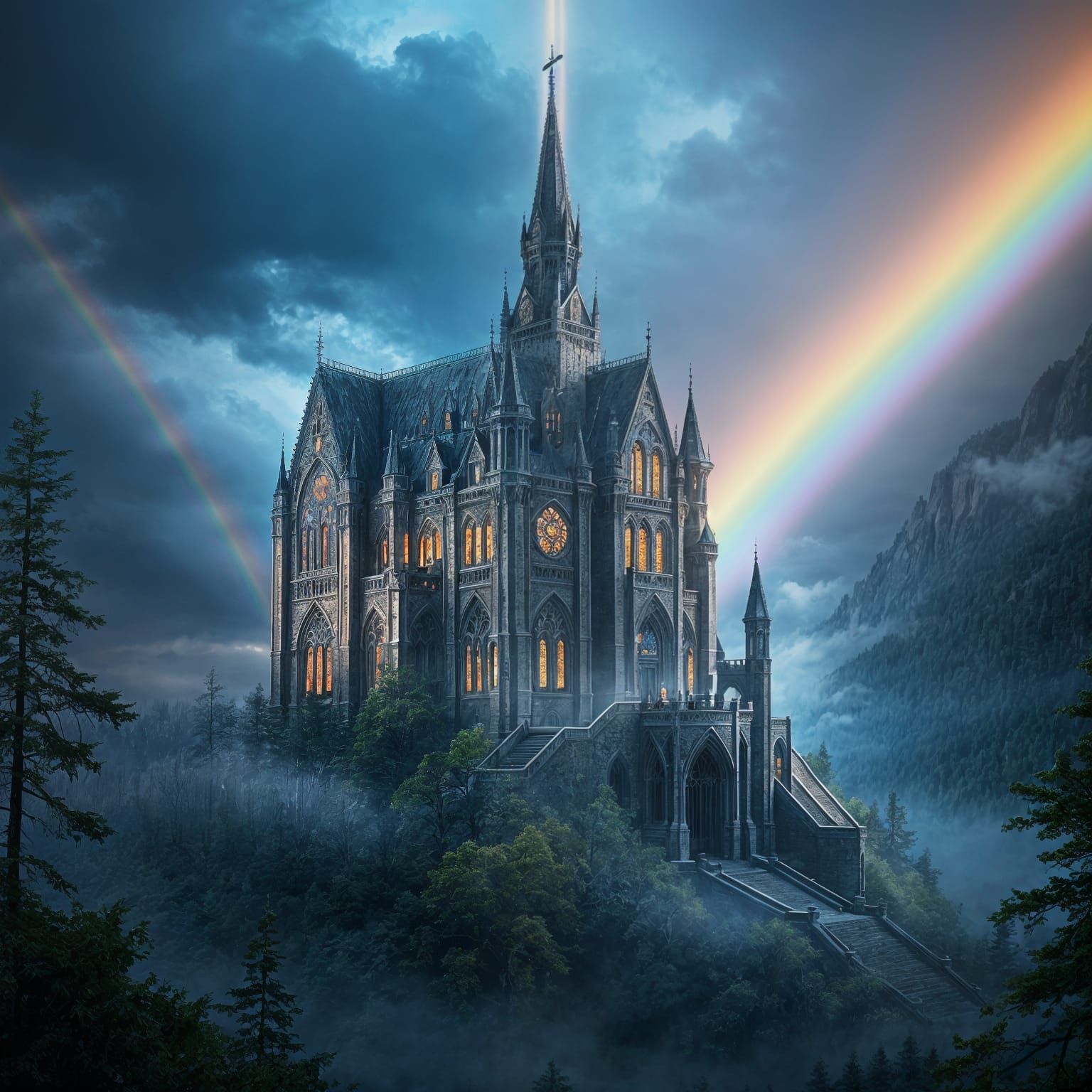 Gothic Stained Glass Castle in Hyperrealism