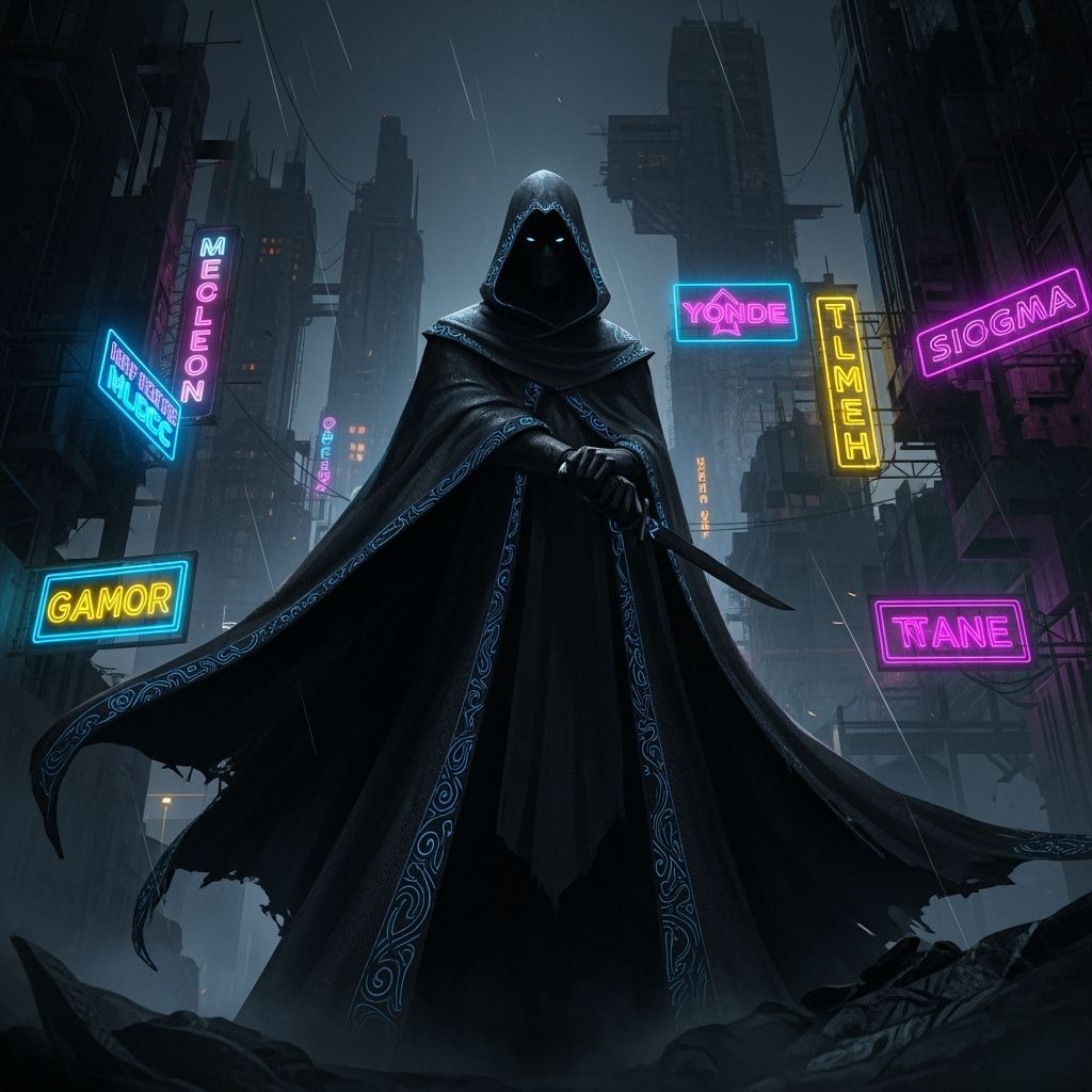 Mysterious Figure in Neon-Lit Dystopian City