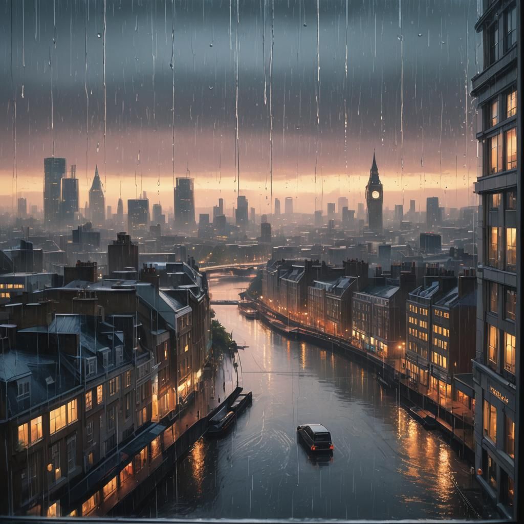 Raindrops on a Window in London: Atmospheric Realism