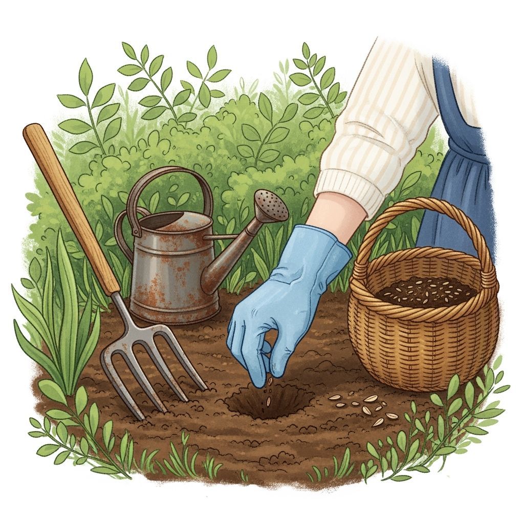 Planting Seeds: Whimsical Garden Scene in Impressionist Styl...