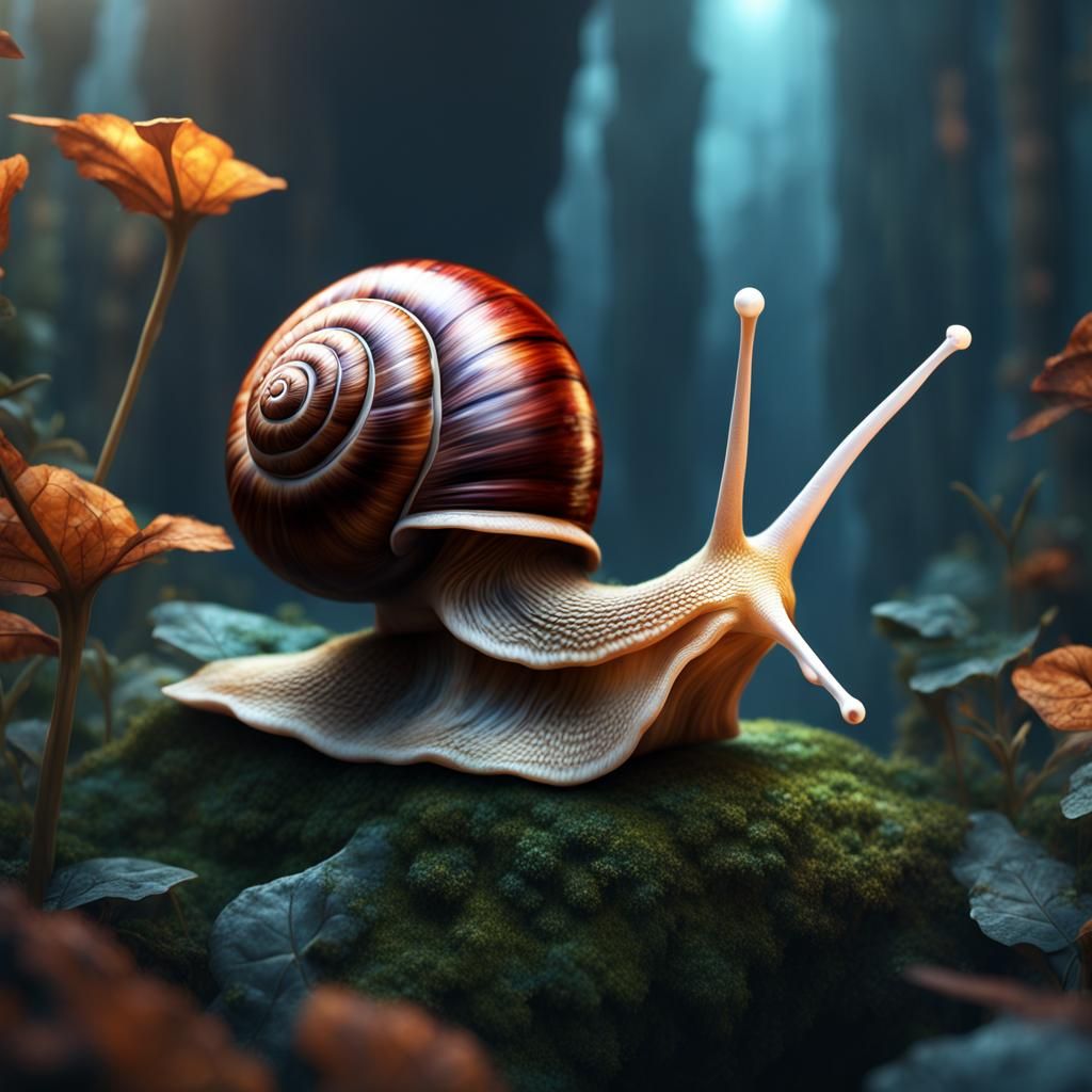 Talking Snail in Detailed Matte Painting Style