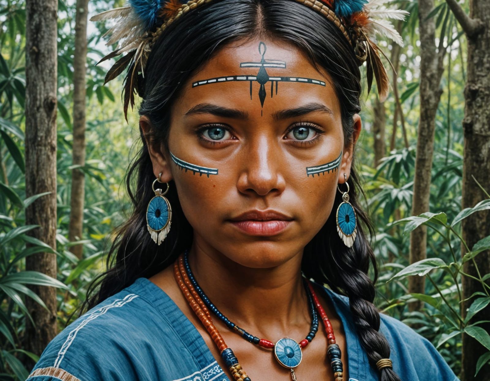 Danish-Inspired Portrait of Indigenous Amazonian Girl with B...