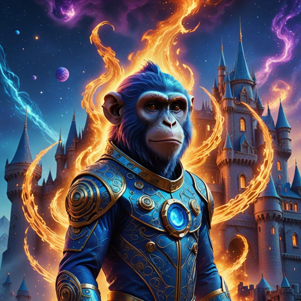 Galactic Monkey Guardian of Burning Castle: Surreal Digital ...