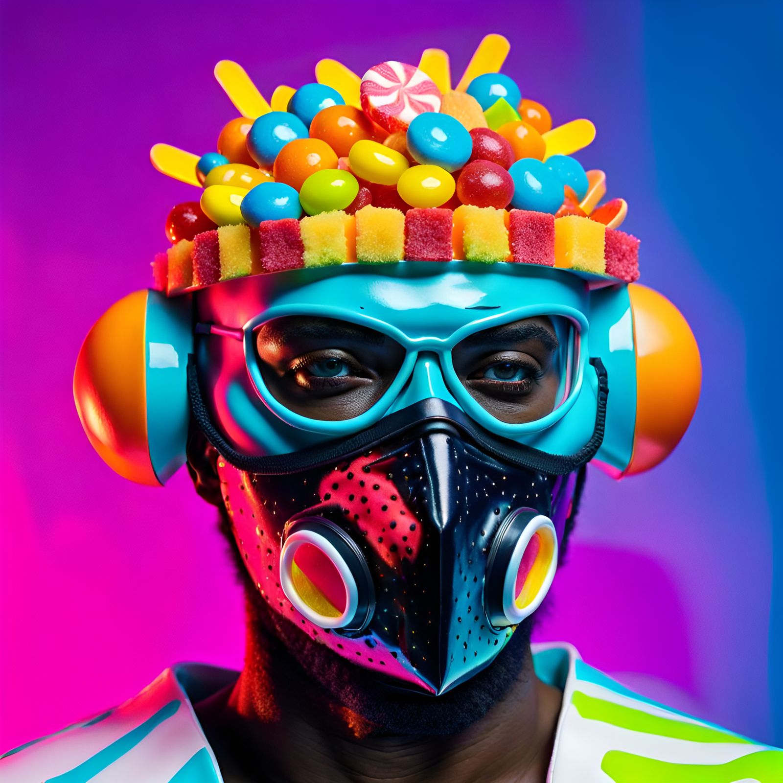 Candy Mask on Neon: Futuristic Fashion Photography