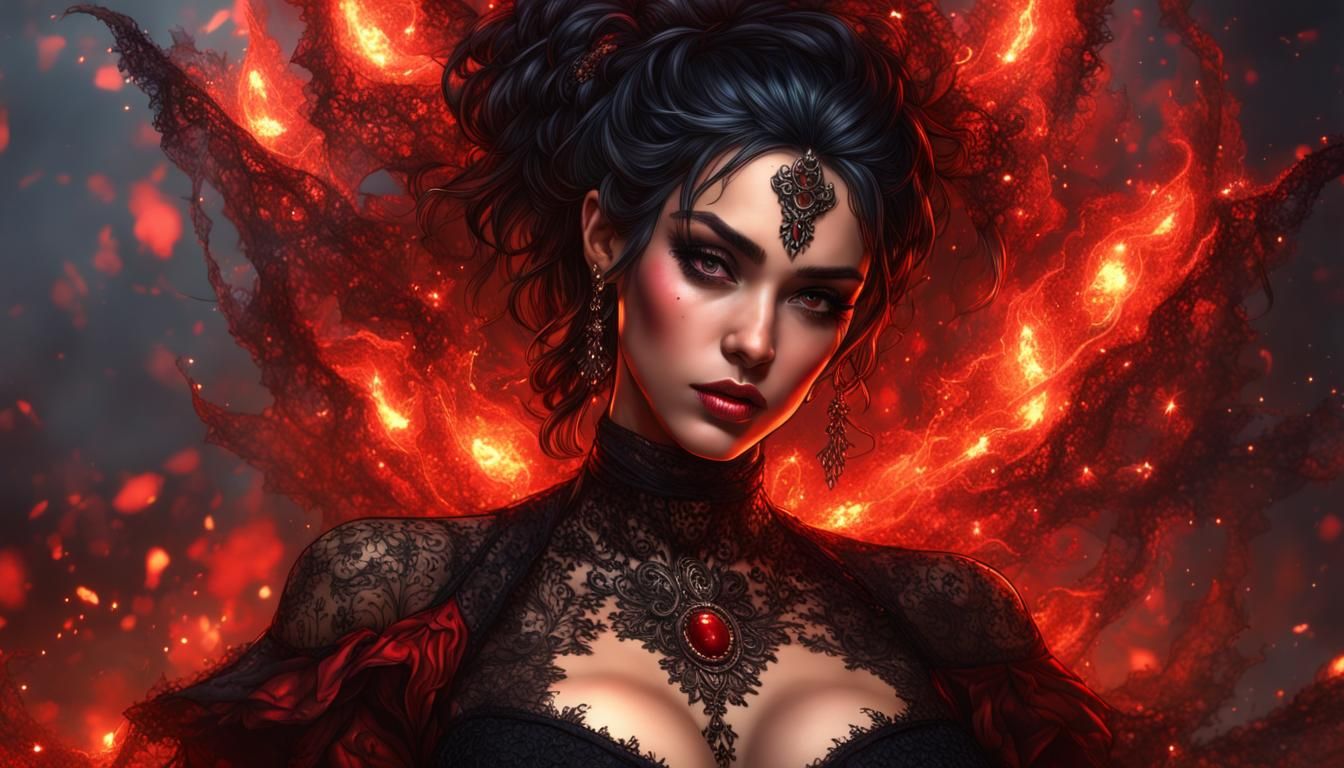 Gothic Latina Princess in Fire: Splash Art