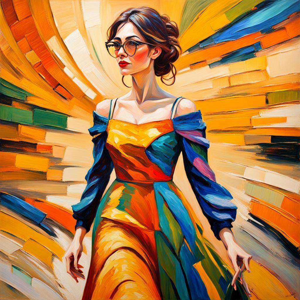 Neo-Impressionist Painting of a Woman in Glasses