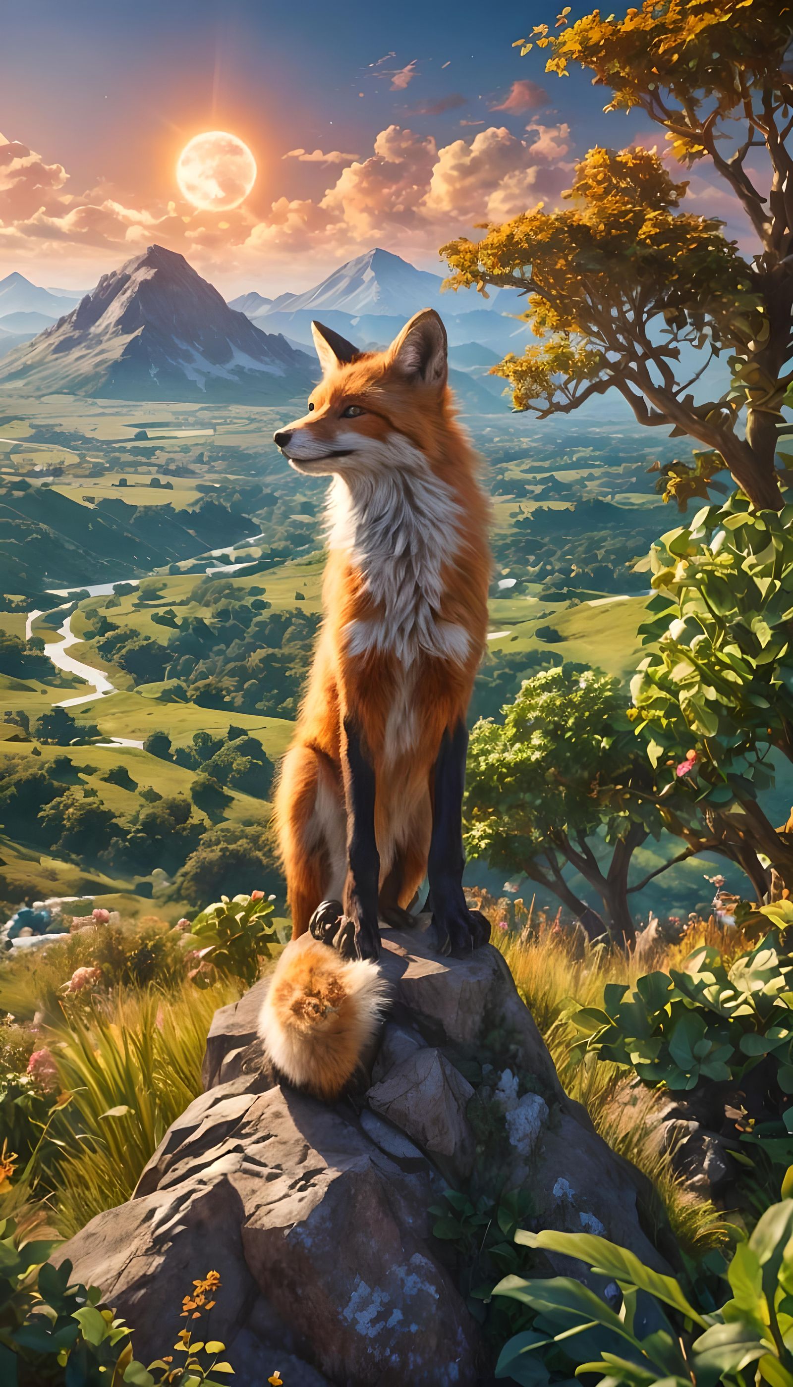 Anthropomorphic Fox Overlooking Fantasy RPG World