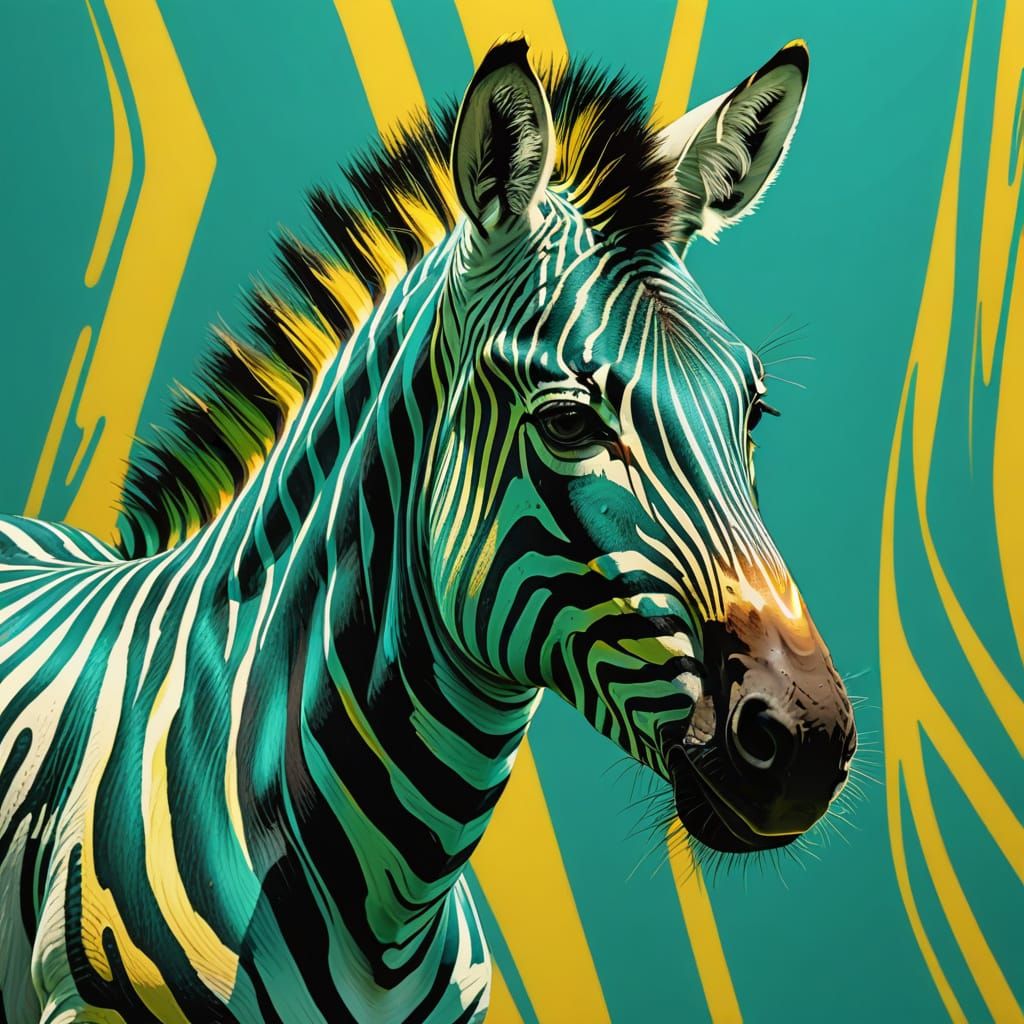 Teal and Yellow Zebra in Vibrant Digital Art