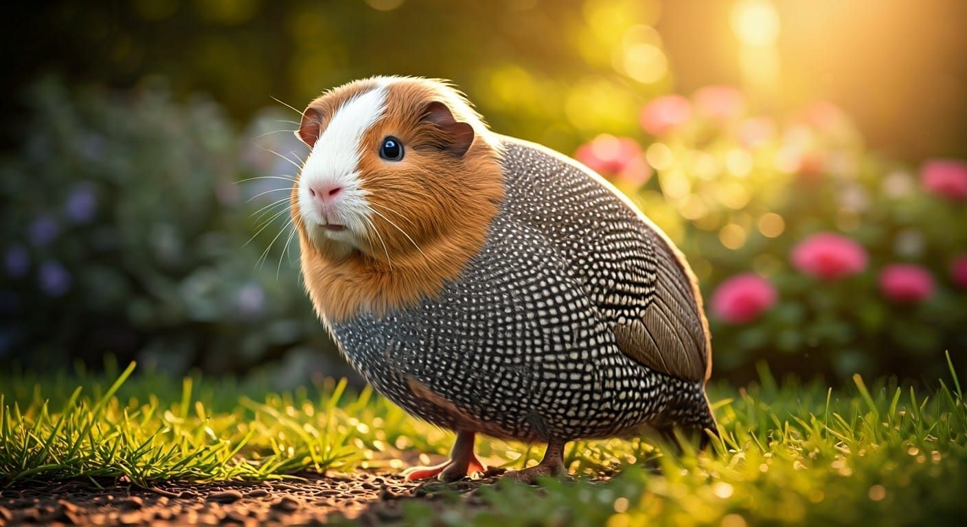 Garden Sanctuary with Guinea Pig Guinea Fowl Hybrid