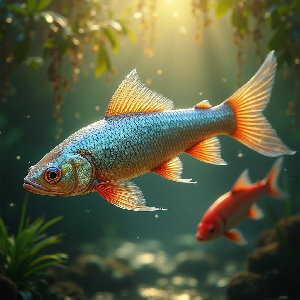 Vibrant Arowana Frenzy in a Serene Pond