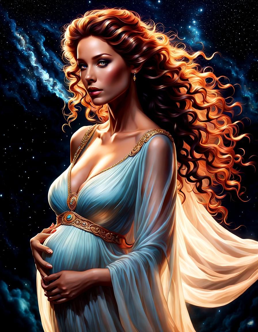 Ethereal Pregnant Goddess Radiating Starlight