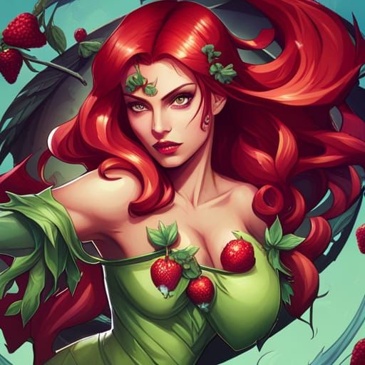 Poison Ivy in Strawberry Garden: Digital Art