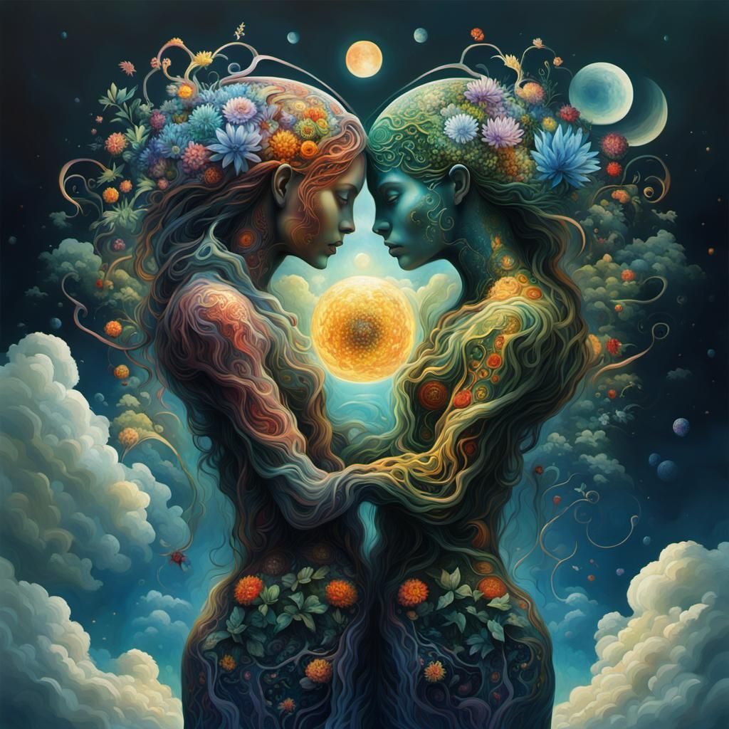 Ethereal Intertwined Bodies Revealing Fantasy Mindscapes