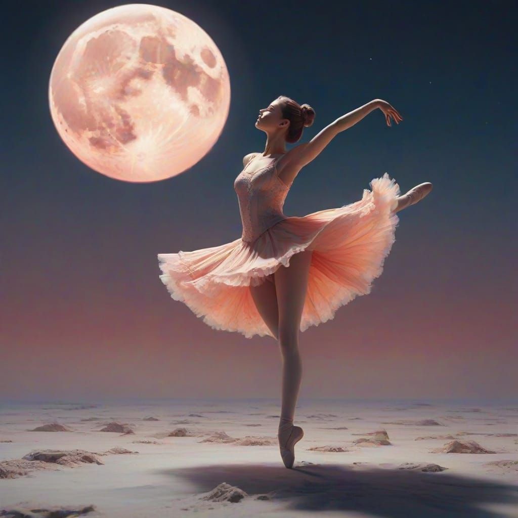 Dreamlike Ballerina on the Moon's Surface in Vibrant Colors