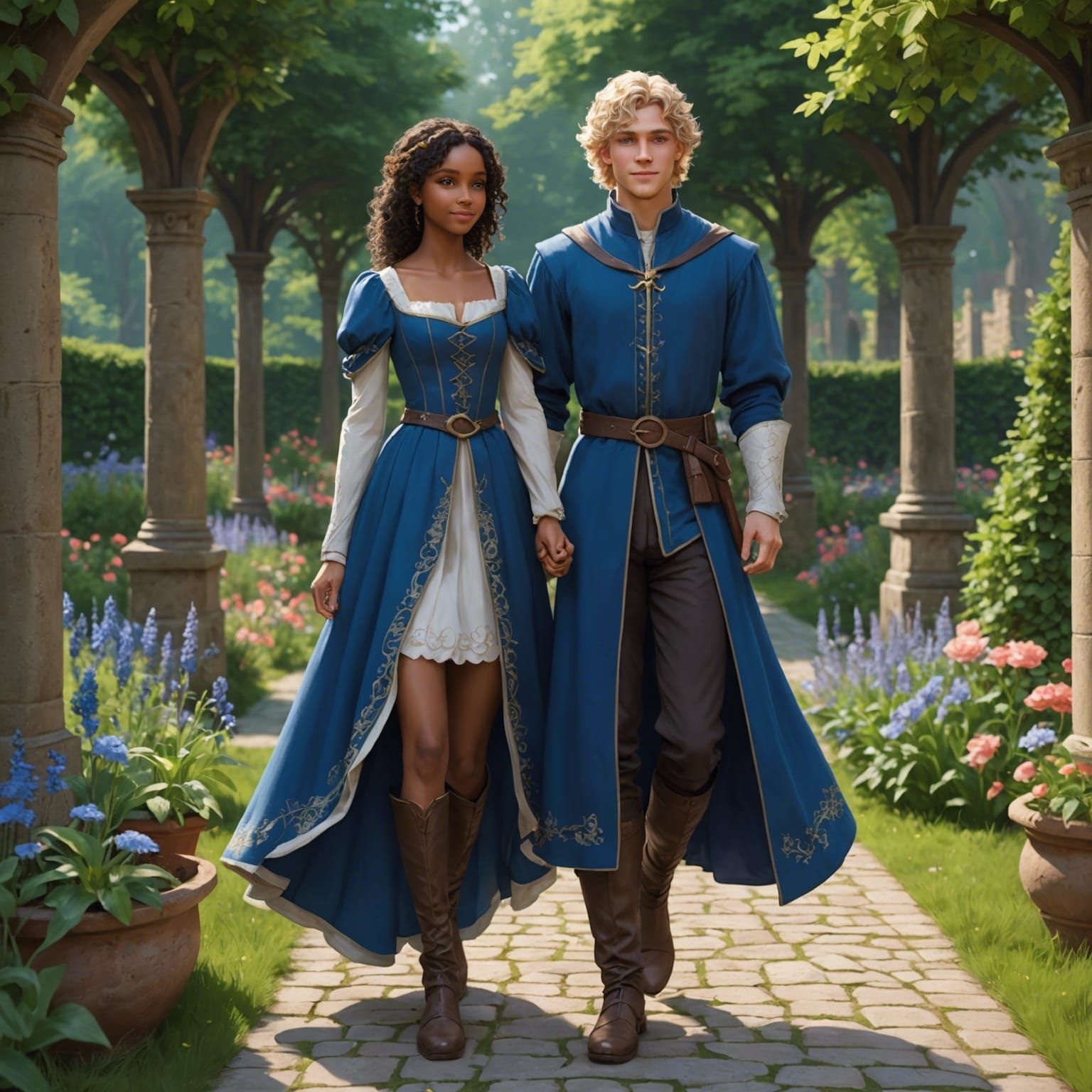 Woman and Elf-Lord in Garden, 3D Anime Art