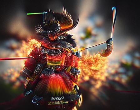 Samurai Warrior with Fiery Aura in 3D