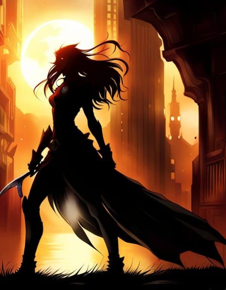 Mysterious Anime Assassin with Cat Silhouette