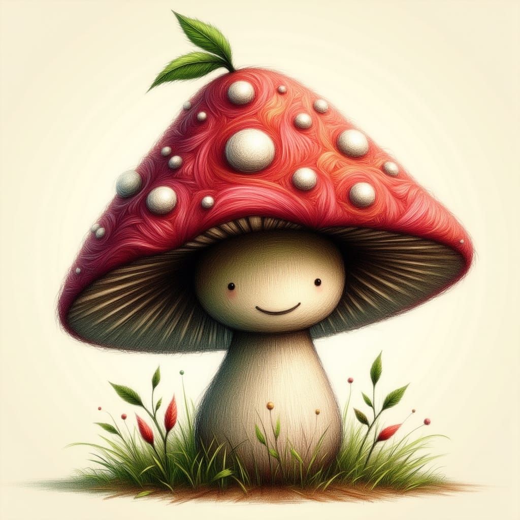 Whimsical Yarn Mushroom Hat Children's Book Style