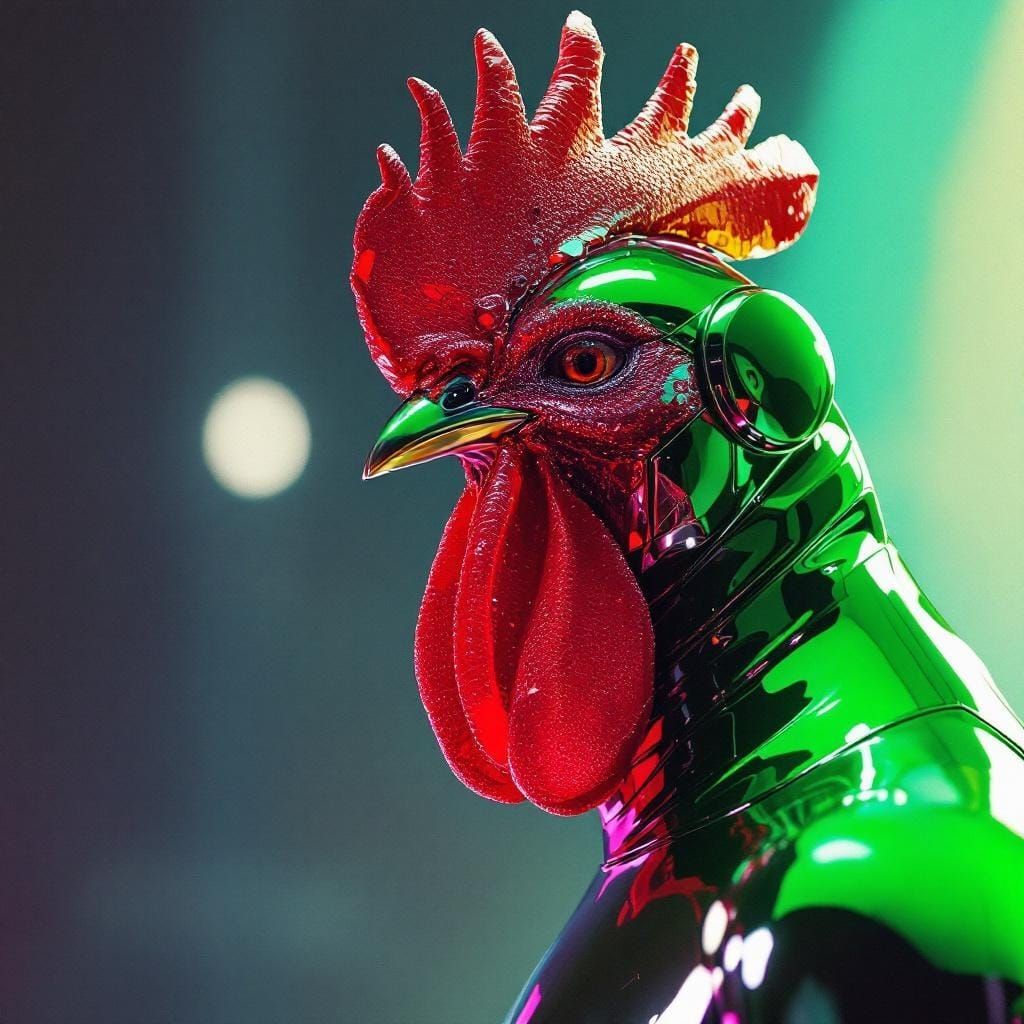 Futuristic Rooster in Catsuit: Sci-Fi Portrait