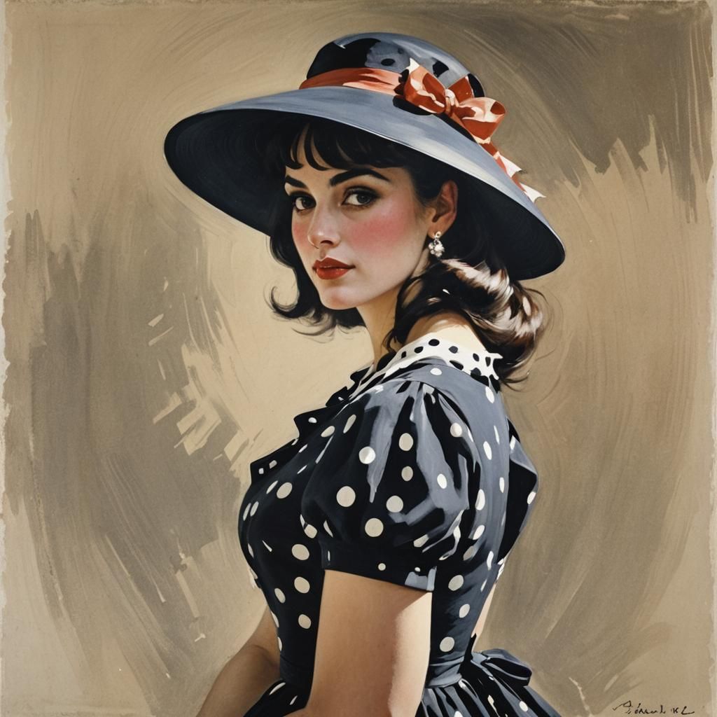 Girl in Polka Dot Dress, Impressionistic Portrait