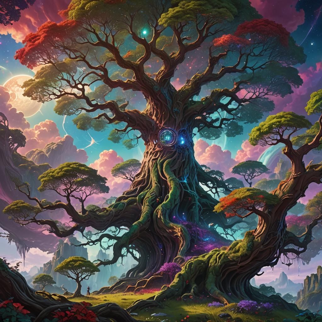 Planetary Tree Concept Art in Emerald and Amethyst