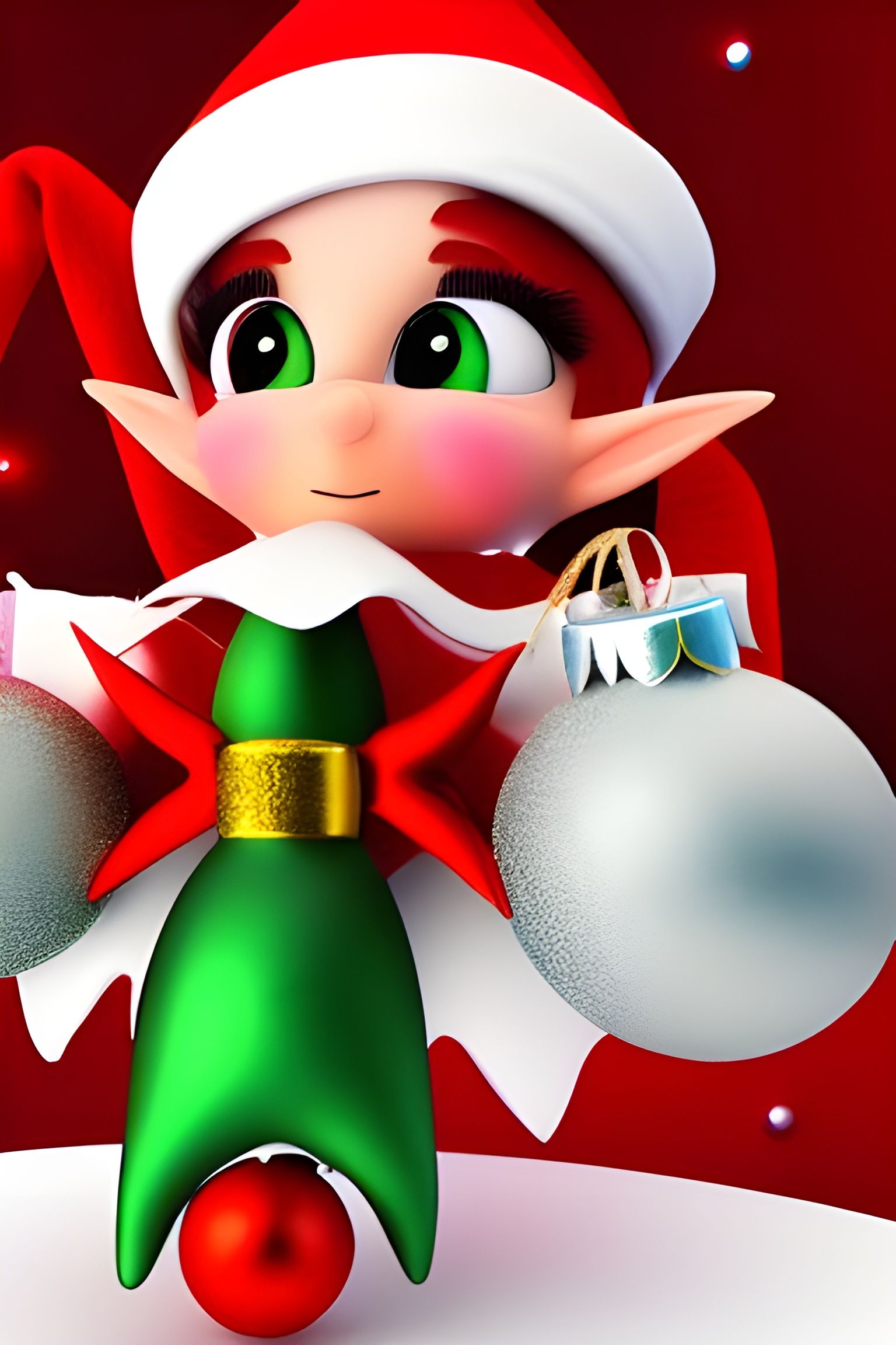 Festive Christmas Elf Wrapping Fish in Workshop