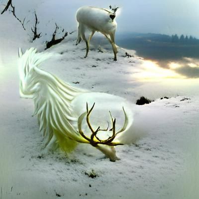 Majestic White Stag in Winter Forest