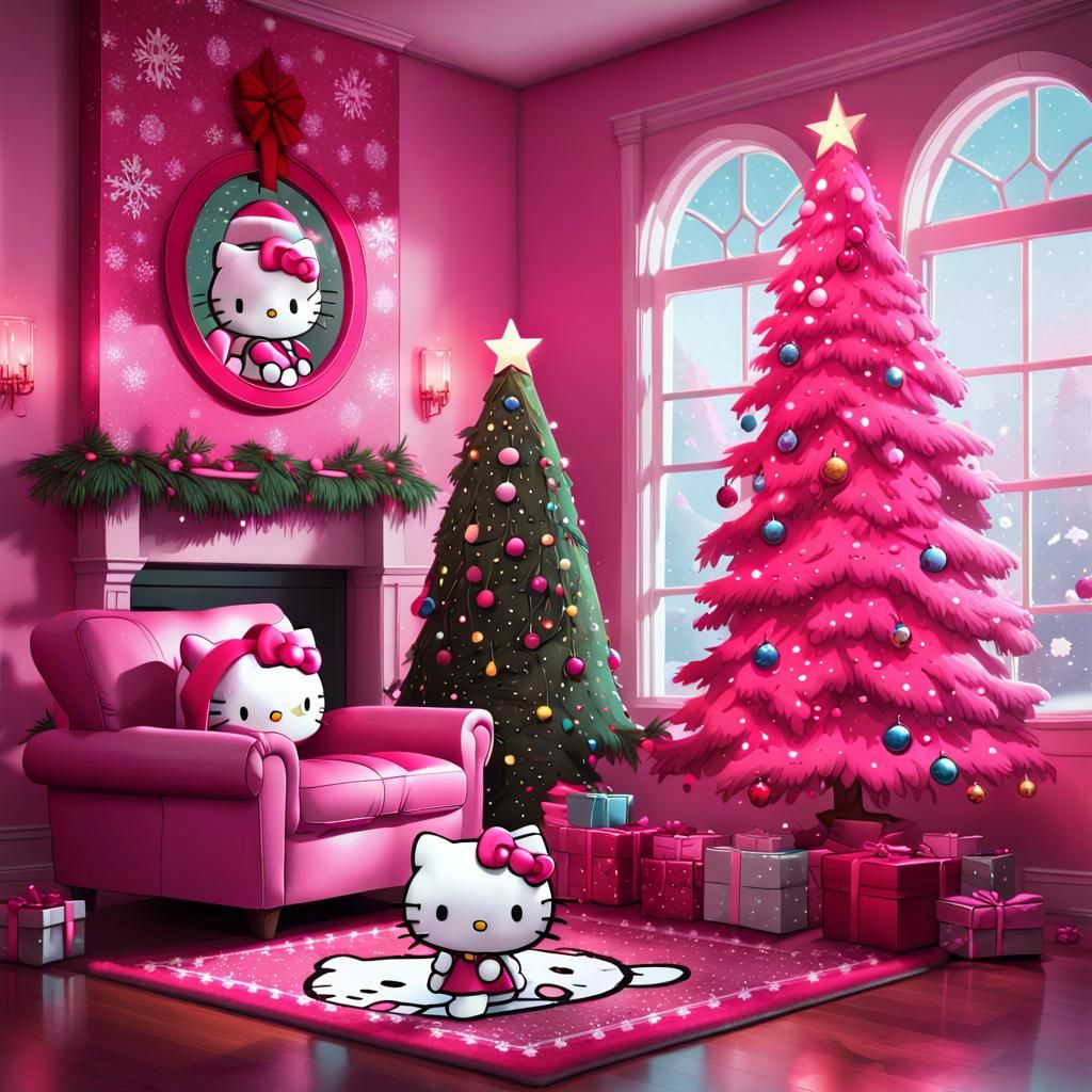 Hyperrealistic Hello Kitty Christmas Room Concept Art