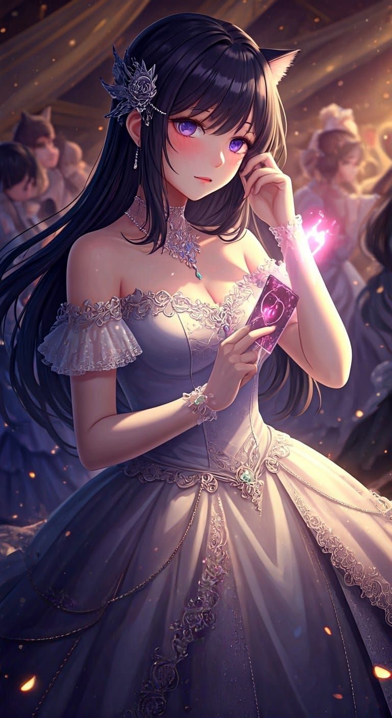 Elegant Anime-Inspired Aristocrat in a Whimsical Evening Gow...