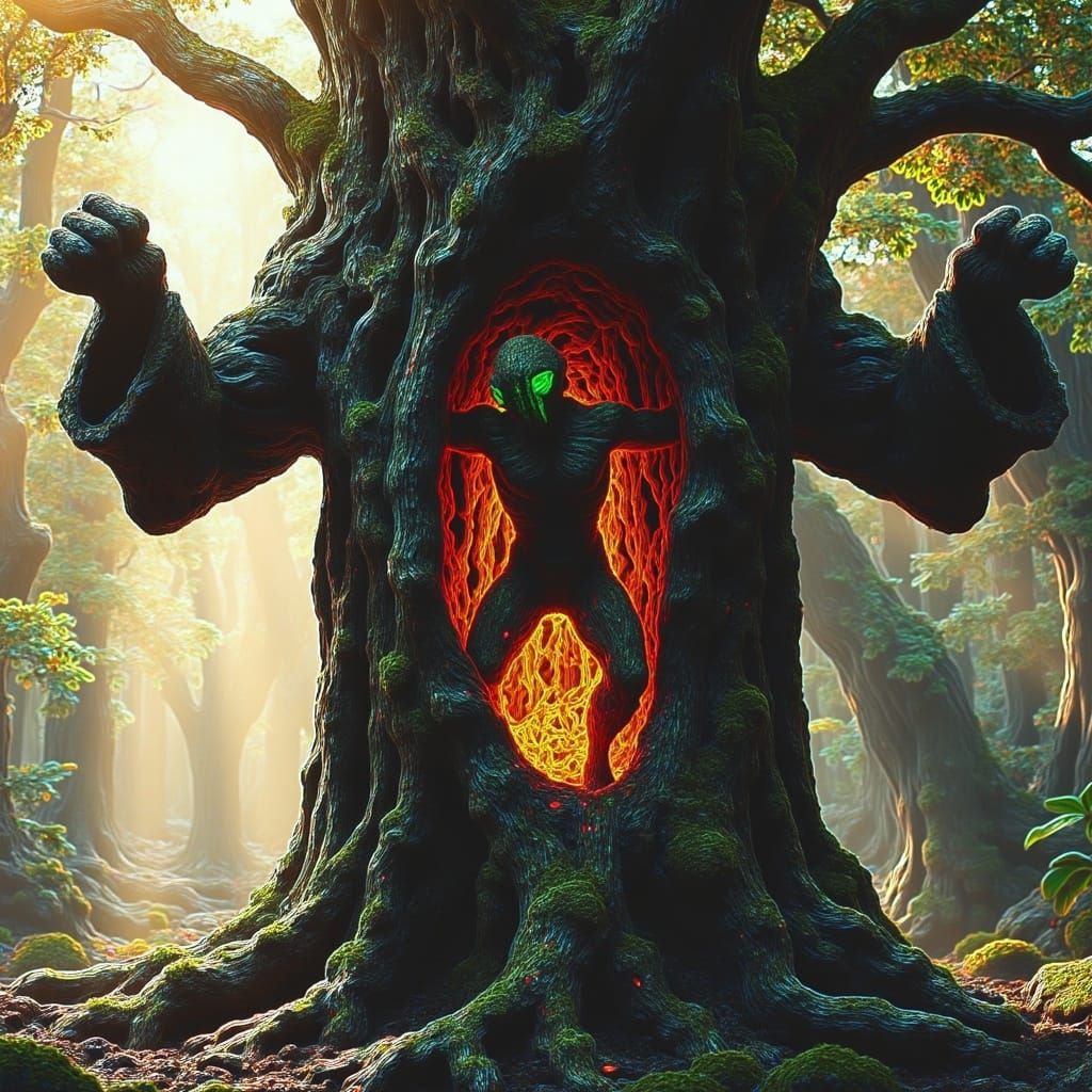 Mythical Creature Emerges from Enchanted Tree