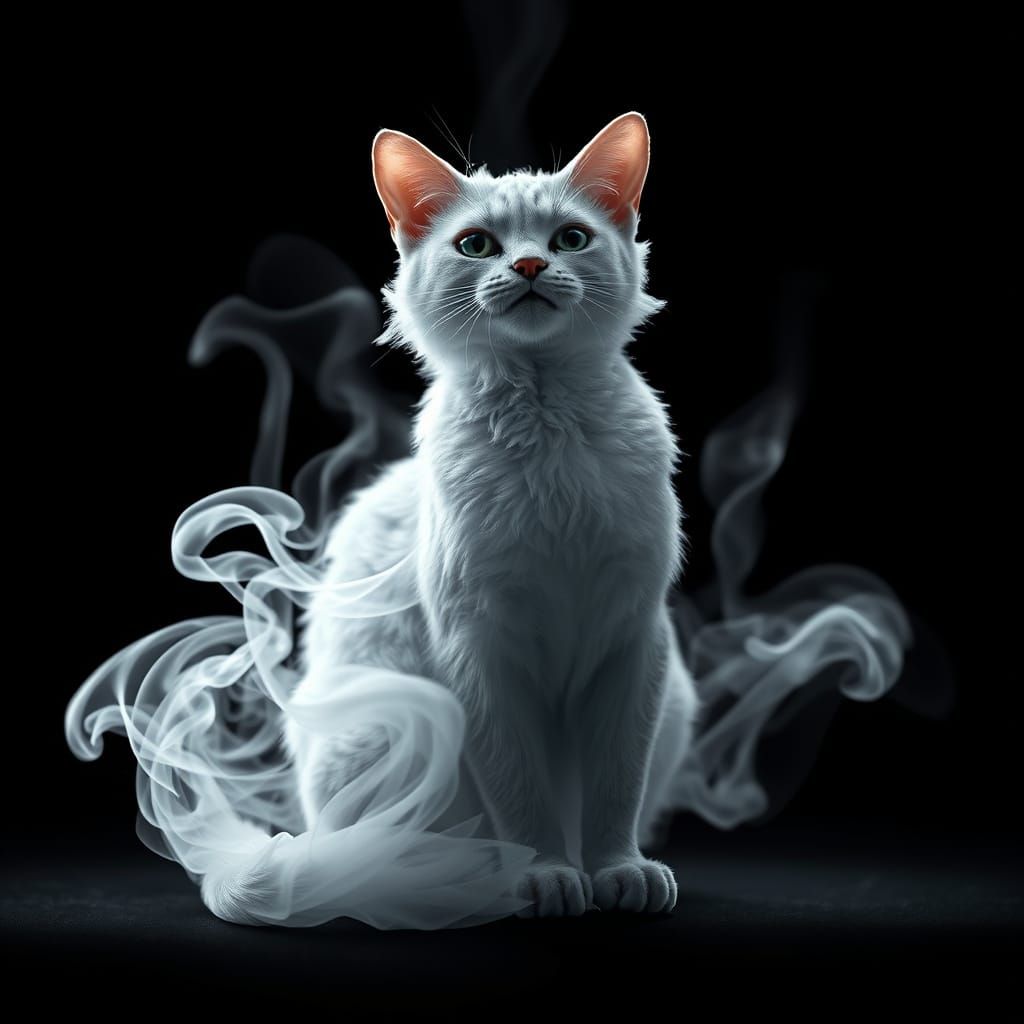 Whimsical Smoke Cat Emanating from Match Head