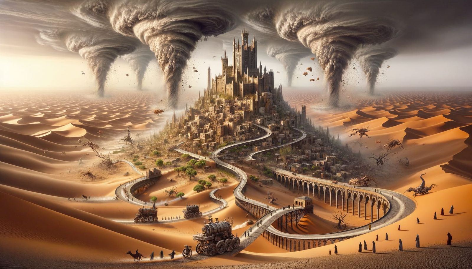 Bird's-Eye View of Gothic Citadel in Desert